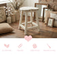 Heart-Shaped Wooden Stool shabby chic lifestyle infographic showcasing handmade wooden seating in home decor setting