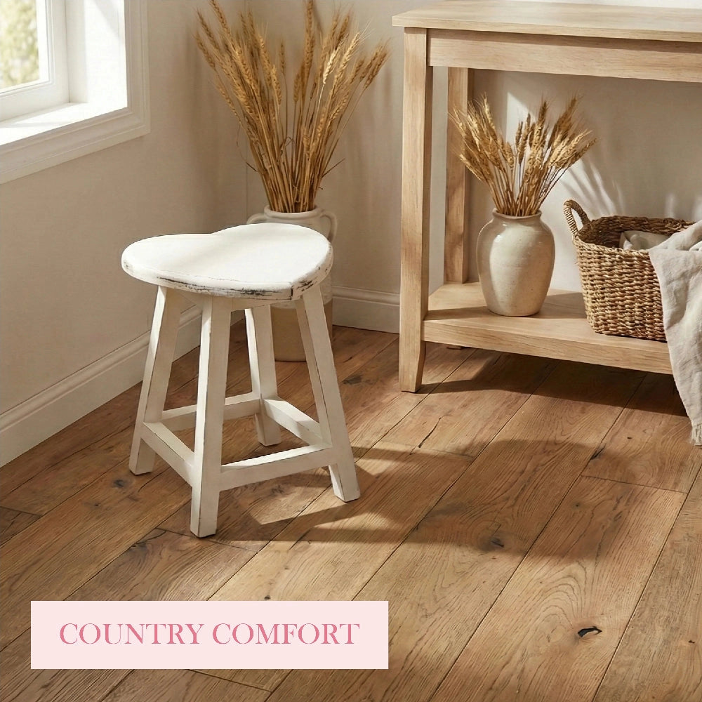 Heart-Shaped Wooden Stool white finish shabby chic country charm furniture piece for home decor styling