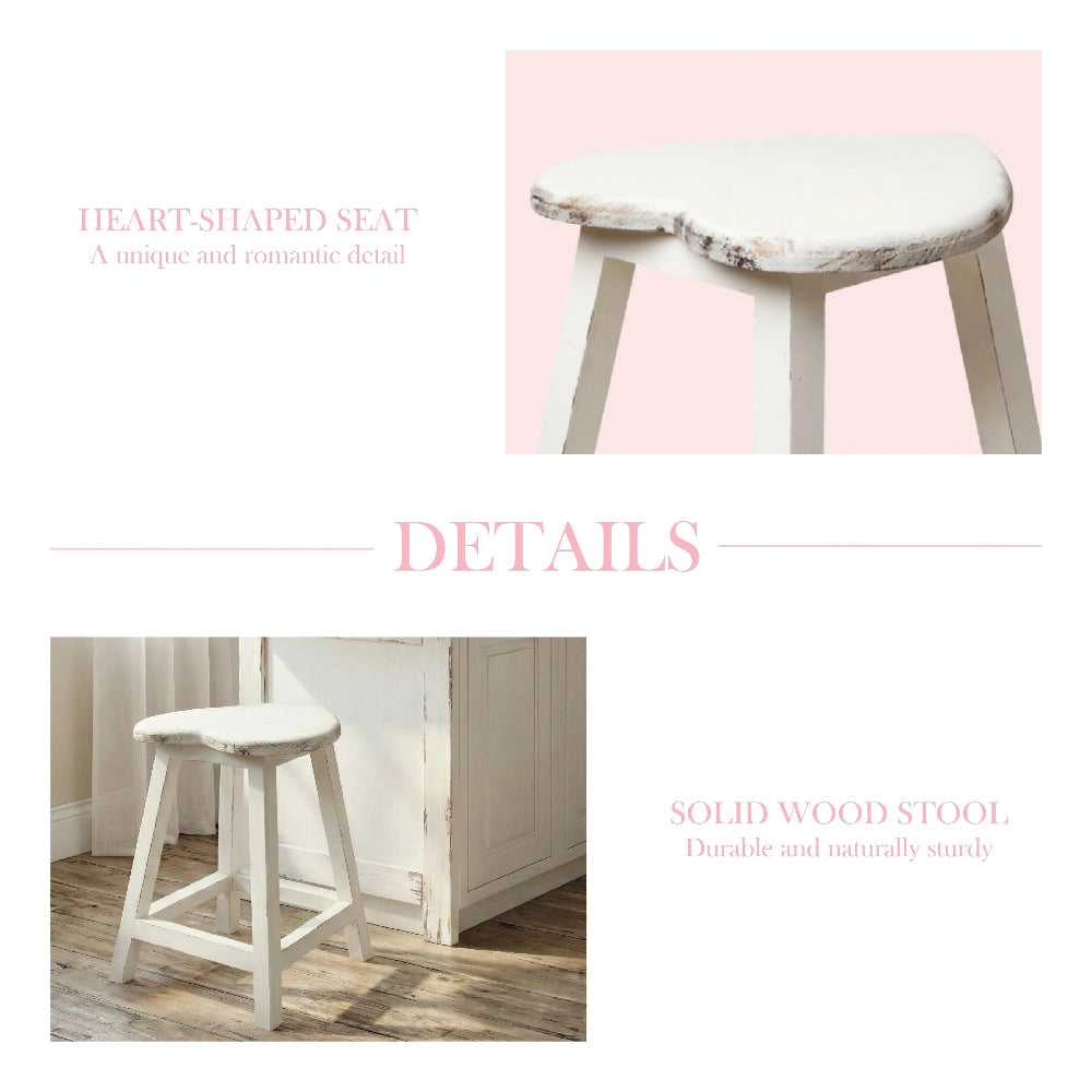 Heart-Shaped Wooden Stool white solid wood furniture product details on white background for home decor