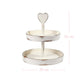 Heart-Topped Two-Tier Wooden Display Tray dimensions shown on white background for Country Charm home decor serving piece