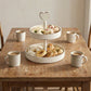 Heart-Topped Two-Tier Wooden Display Tray used for serving pastries and coffee in Country Charm home decor setting