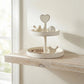 Heart-Topped Two-Tier Wooden Display Tray used for Country Charm home decor serving and shelf organization display