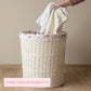Large Cottage Wicker Hamper woven laundry basket used for towel storage with durability text