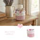 Mini Tube Wicker Basket with lace details styled on wooden surface with lavender pitcher and books