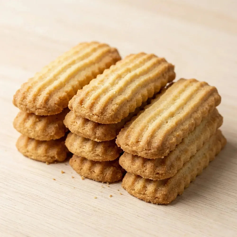 Stack of nashader cookies on a light wooden surface