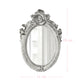 Ornate white oval mirror with dimension lines showing 18 cm height and 11 cm width on a plain white background.