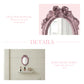 Product graphic featuring an ornate pink mirror with "Oval Fleur Detail" and "Resin Frame Design" text descriptions.