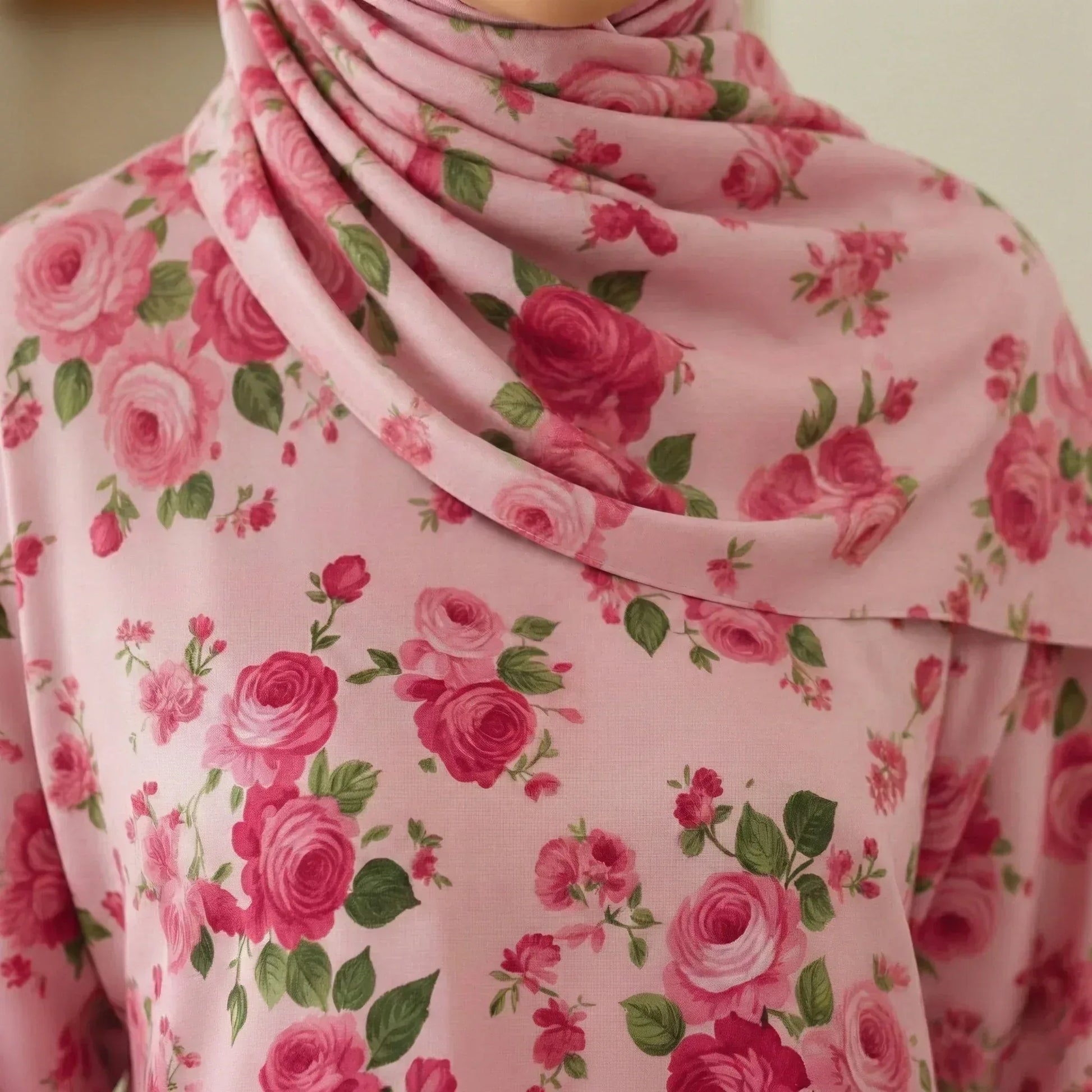 Pink floral patterned fabric on a mannequin