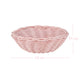 Small light pink woven wicker basket with 12 cm width and 10 cm height dimension lines on a white background.