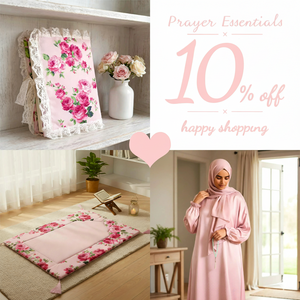 Pink Prayer Essentials Bundle - Padded Rug, Quran Cover & Satin Isdal
