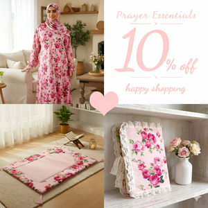 Pink Prayer Essentials Bundle - Padded Rug, Quran Cover & Satin Isdal