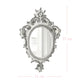 Pretty Shabby Wall Mirror Oval Chic decorative mirror with intricate frame design and dimensions on white background
