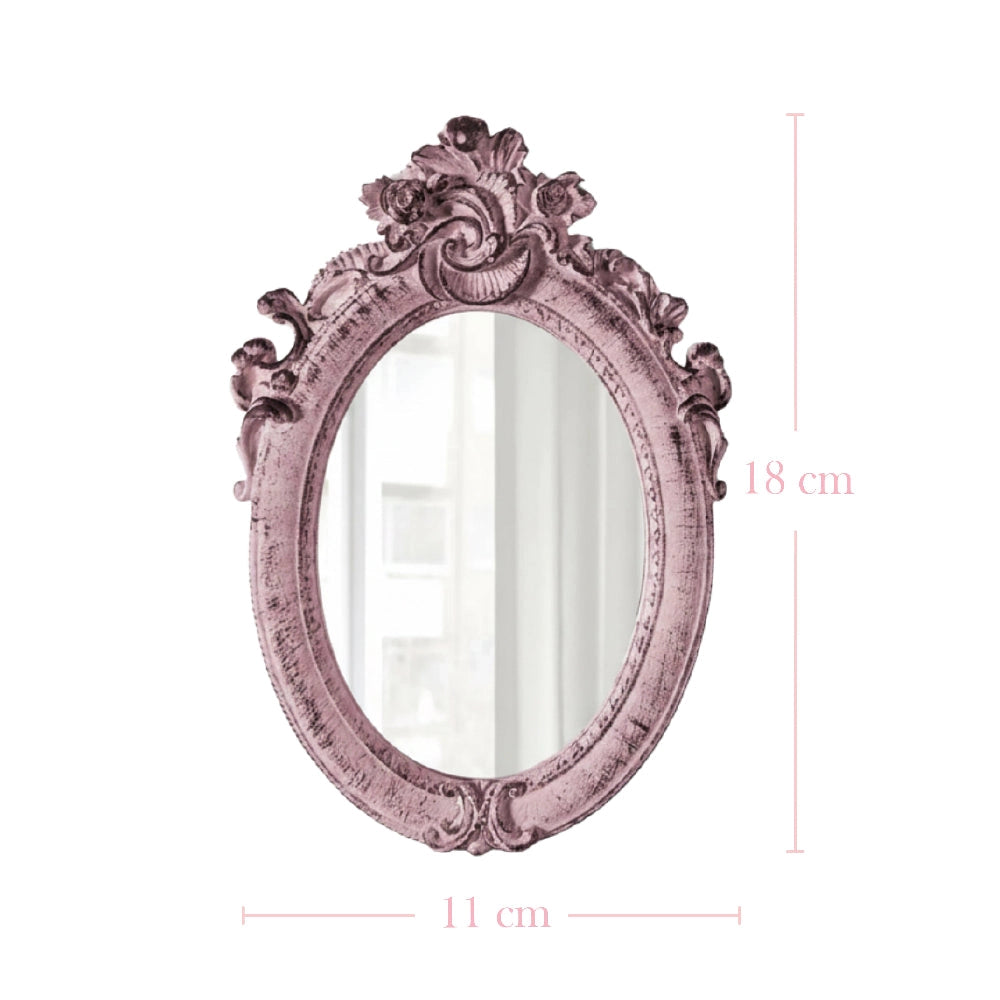 Pretty Shabby Wall Mirror – Oval Fleur decorative pink mirror with ornate floral frame on white background