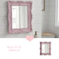 Pretty Shabby Wall Mirror Rectangular Vintage Pink ornate frame design shown for bathroom décor use