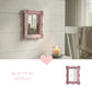 Pretty Shabby Wall Mirror – Rectangular Chic pink mounted on wall with candle, heart accent and Beauty in Display text