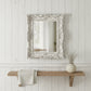 Pretty Shabby Wall Mirror Rectangular Vintage Antique White hanging on panel wall shelf with towel and vase home decor