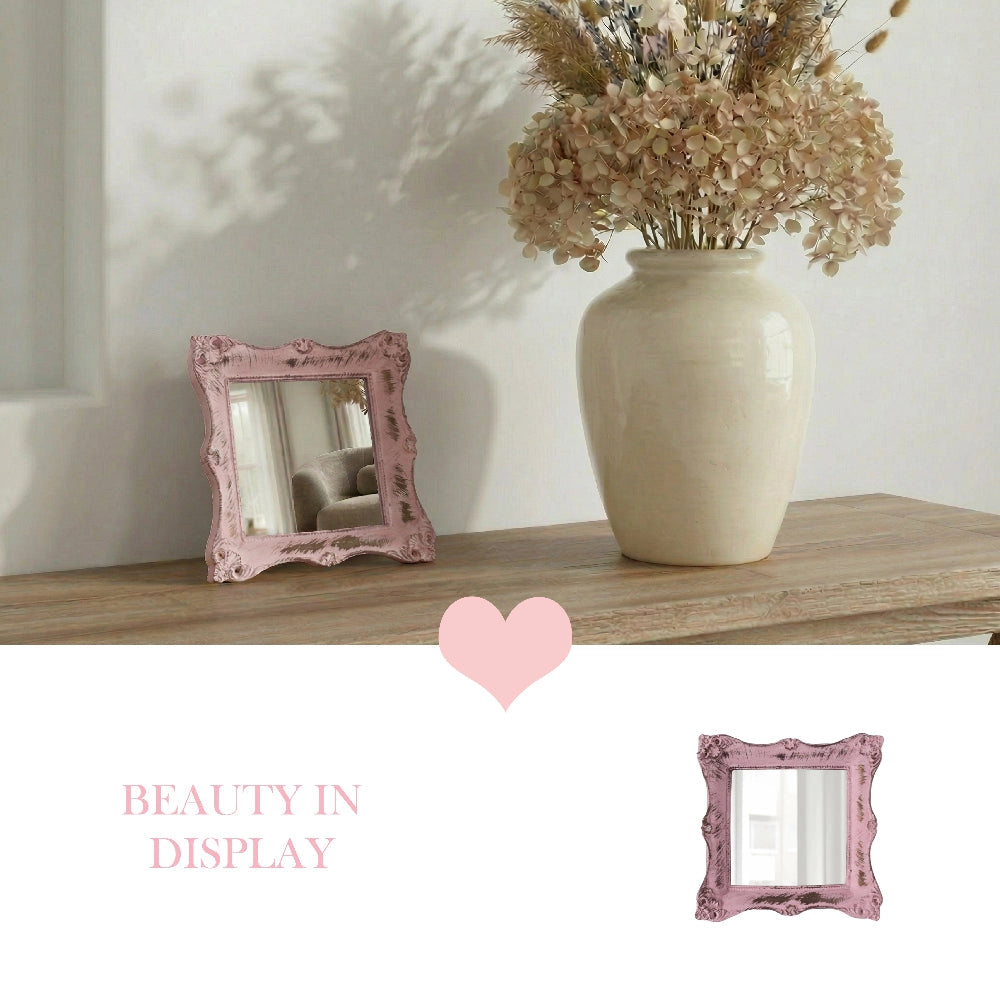 Pretty Shabby Wall Mirror Square Chic above beige vase with Beauty in Display text