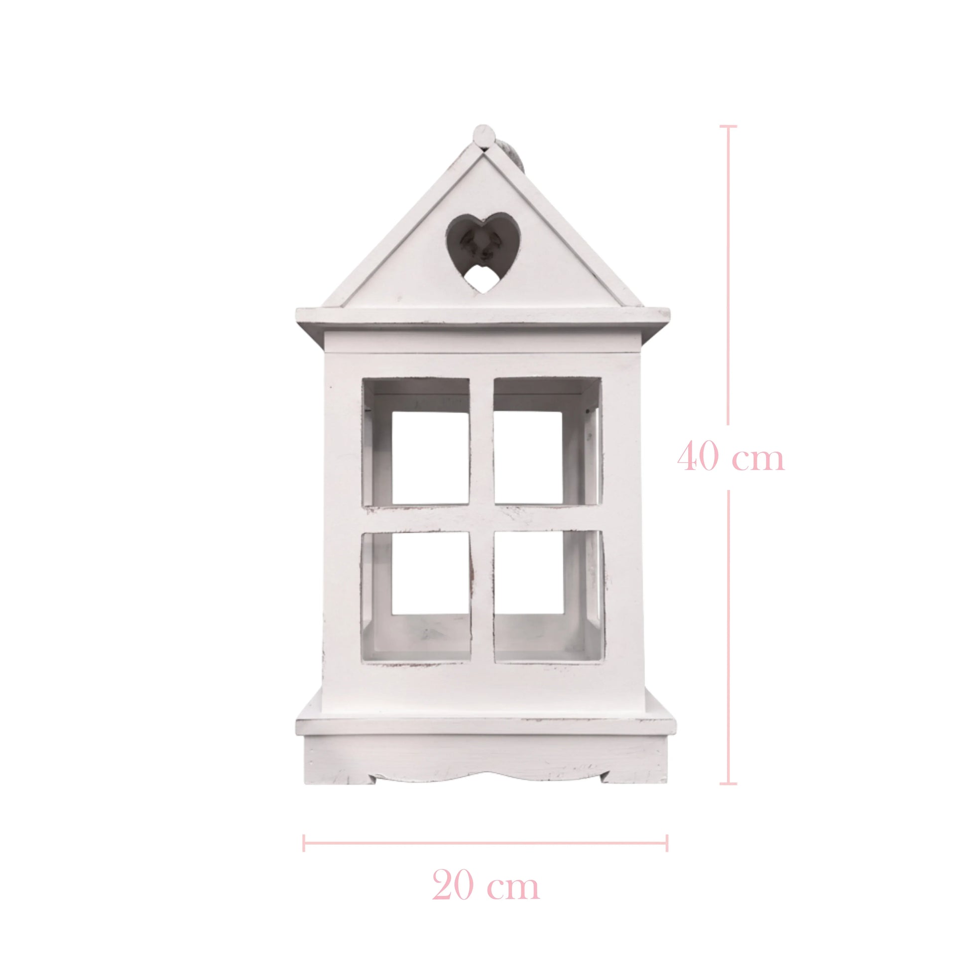 White decorative lantern with dimensions on a white background