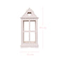 White lantern with heart-shaped window and dimensions on a white background