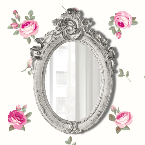 Pretty Shabby Wall Mirror – Oval Fleur