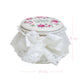Rosie Tin Jar dimensions with floral lid and lace details on white background