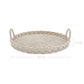 Round Wicker Tray with handles and dimensions displayed on white background for home décor styling
