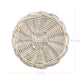 Round woven mat with dimensions indicated on a white background