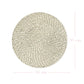 Round woven mat with dimensions on a white background