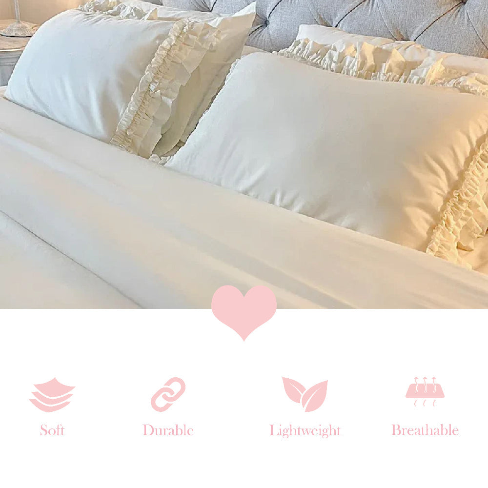 Ruffled Bedding Set pillowcase in cream with soft breathable fabric features
