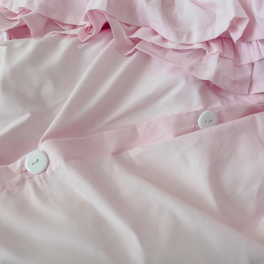 Ruffled Bedding Set pale pink duvet cover with button closure detail