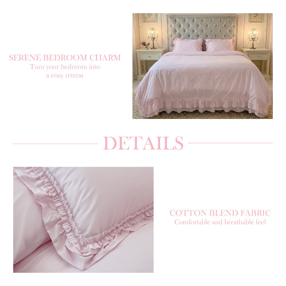 Ruffled Bedding Set pink cotton blend fabric detail showcasing the ruffled texture and material