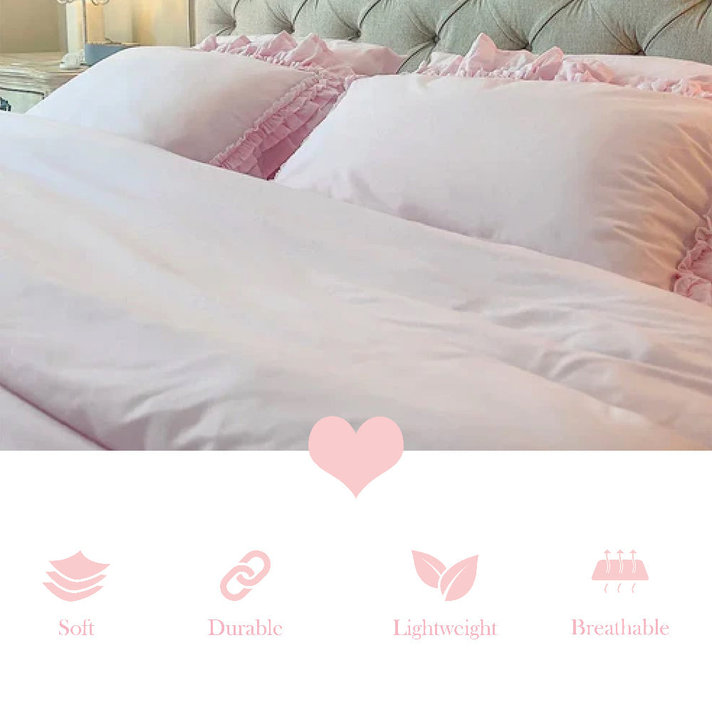 Ruffled Bedding Set pink ruffled pillow with soft, durable, breathable fabric features