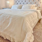 Ruffled Bedding Set white layered ruffle design styled on iron bed in shabby chic decor bedroom