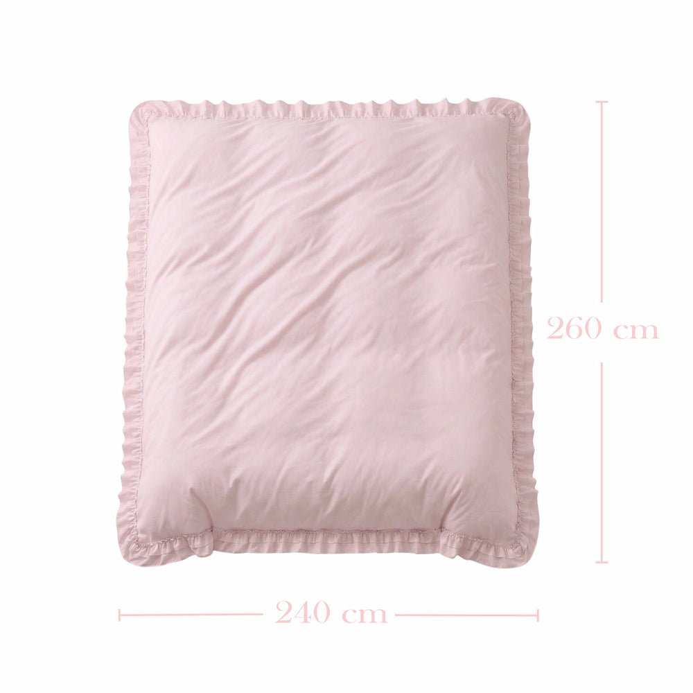 Ruffled Duvet Cover dimensions and size information on white background