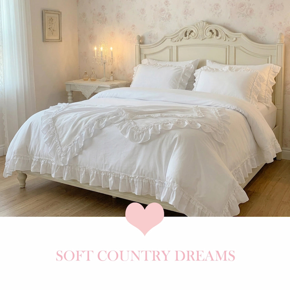 Ruffled Duvet Cover featuring heart design and country style details on bedding