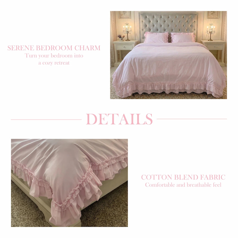 Ruffled Duvet Cover pink cotton blend fabric detail showing ruffled texture and stitching