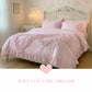 Ruffled Bedding Set in soft pink with layered ruffle details for shabby chic bedroom styling