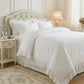 Ruffled Bedding Set white duvet cover set styled in shabby chic bedroom décor