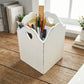 Rustic Heart Cut Out Wooden Basket with stationery items on wooden surface