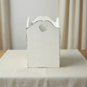 Rustic Heart Cut Out Wooden Basket displaying handmade woven design and heart detail