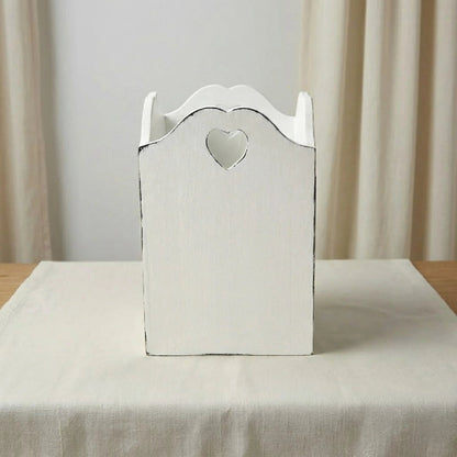 Rustic Heart Cut Out Wooden Basket displaying handmade woven design and heart detail