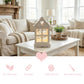Rustic Wooden Heart Cut-Out Lantern with LED lights displayed in living room setting