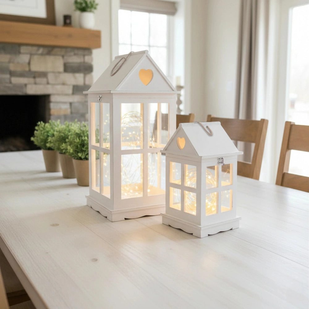 Rustic Wooden Heart Cut-Out Lantern – Antique White Decorative Lantern Egypt