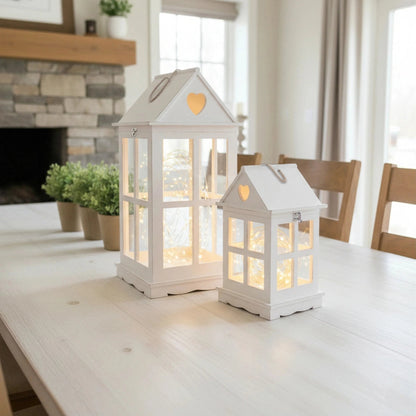Rustic Wooden Heart Cut-Out Lantern – Antique White Decorative Lantern Egypt