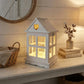 Rustic Wooden Heart Cut-Out Lantern with white heart window on wooden surface beside books and vase