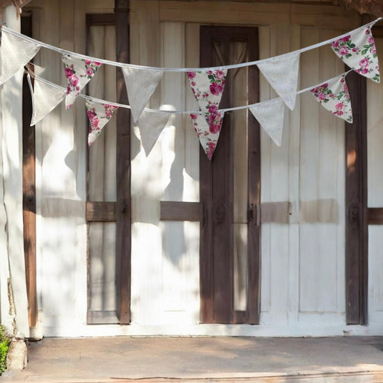 Floral and polka dot fabric pennant bunting