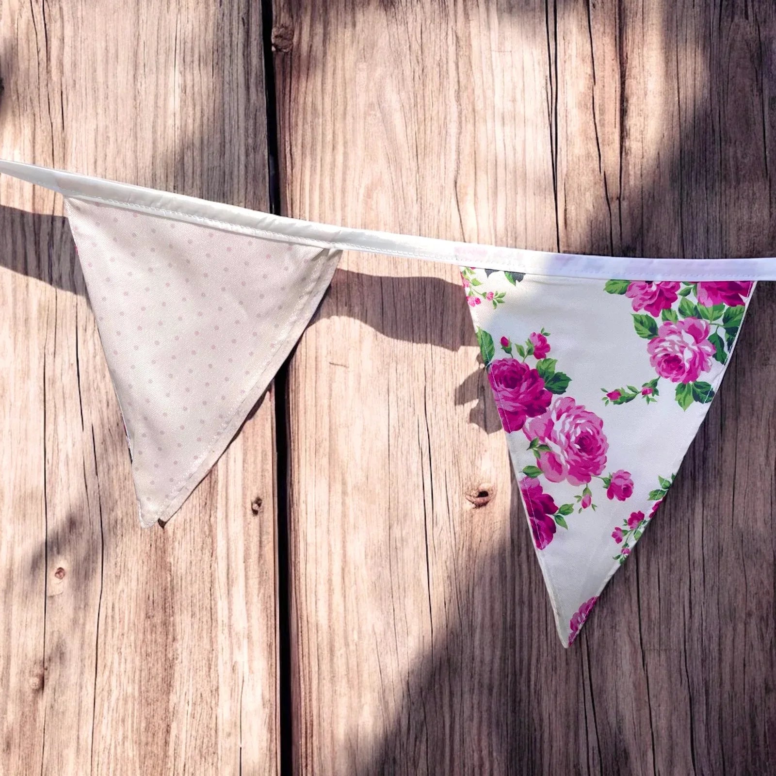 Floral and polka dot fabric pennant bunting