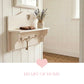 Shabby Chic Heart Cut-Out Wall Shelf with hooks, vase, and flowers