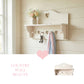 Shabby Chic Heart Cut-Out Wall Shelf with hooks, keys, fabric, and small plant display