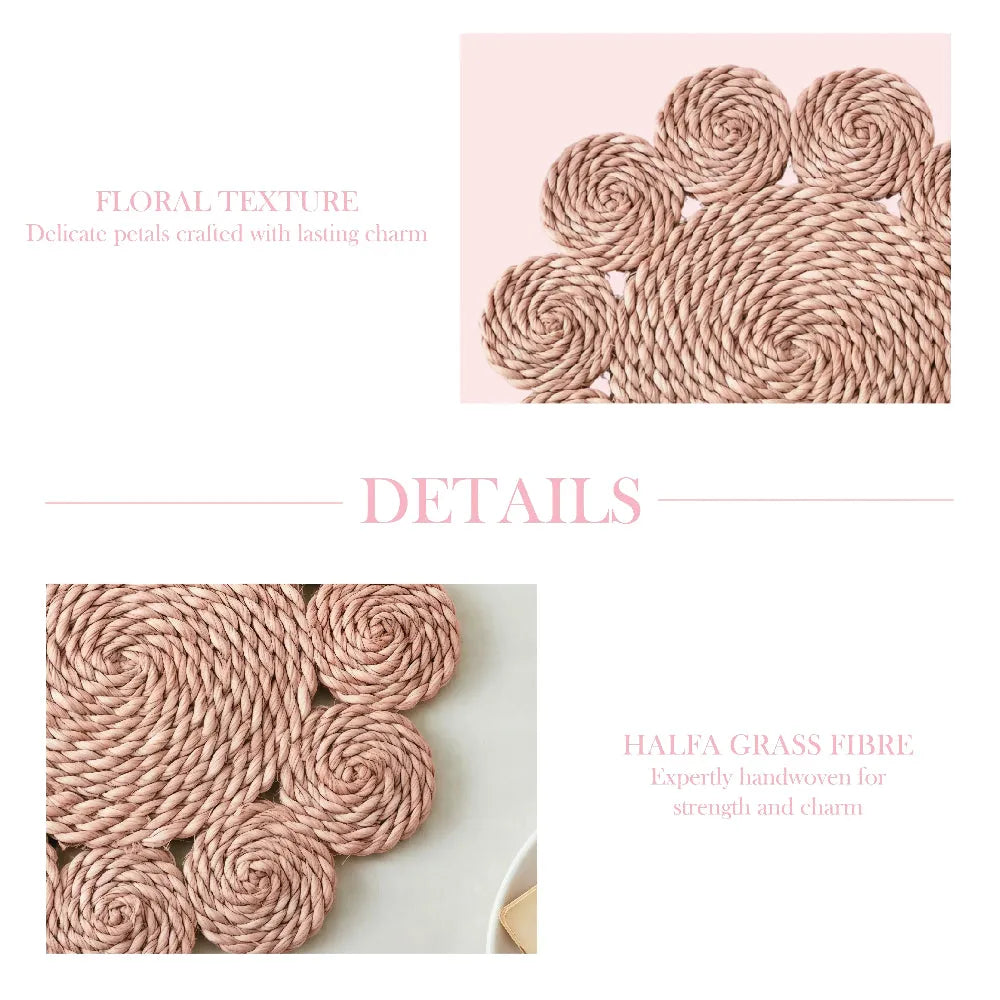Textured pink material with floral design on a white background